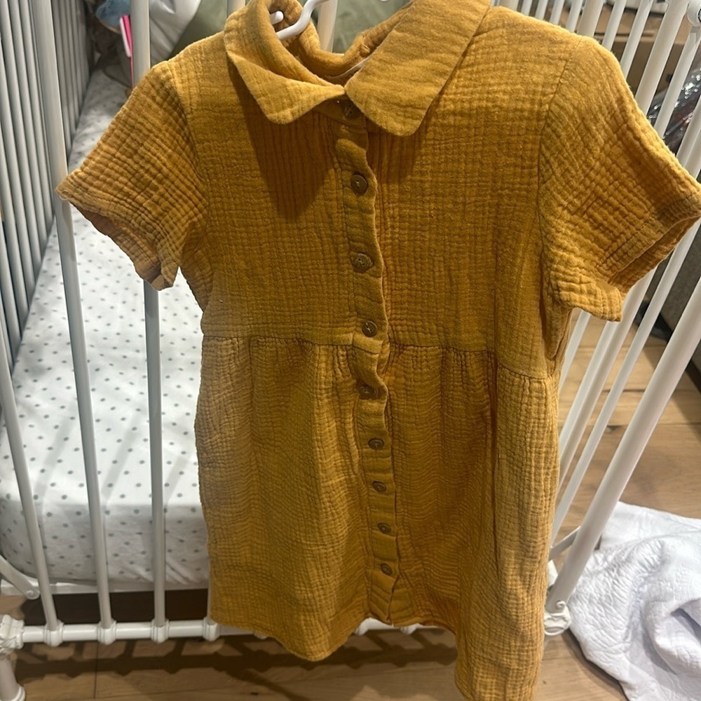 Roolee muslin cotton Mustard dress button 7/8y Girls
